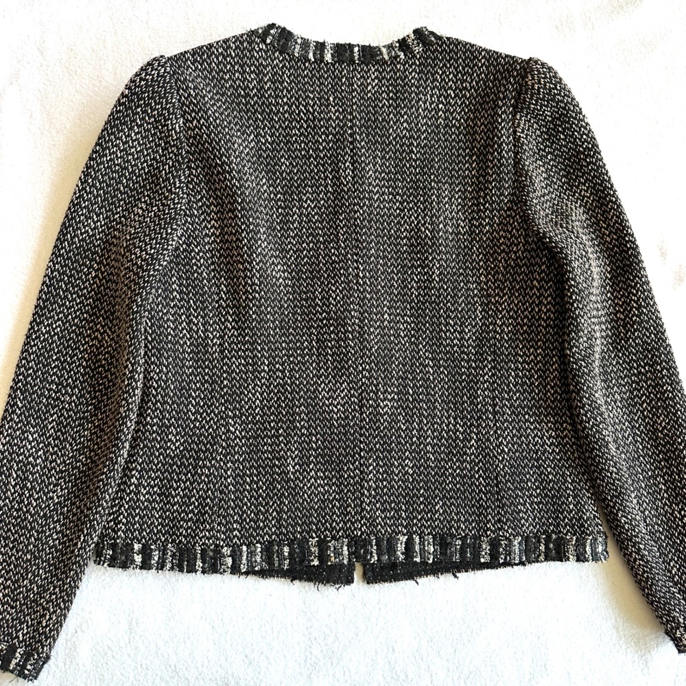 Rebecca Taylor Sz 4 Bird Embroidered Tweed Frayed Raw Hem Jacket Blazer Beaded - Picture 13 of 14
